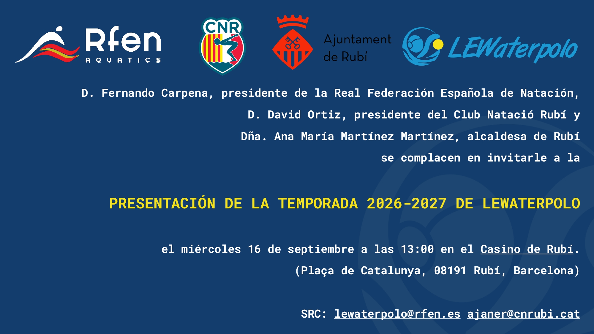 Este miércoles, gran presentación de las LEW 2026/27 en el Casino de Rubí